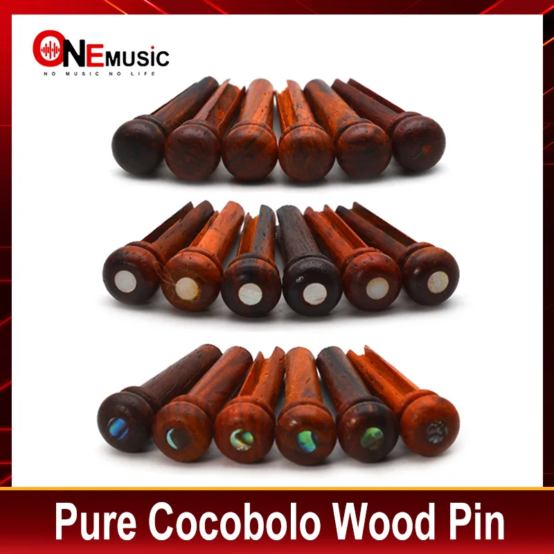 6Pcs Pure Cocobolo Wood Acoustic Guitar Bridge Pins Abalone Pearl Dot Inlay Durable Guitar String Nails Pin Guitarra Accessories