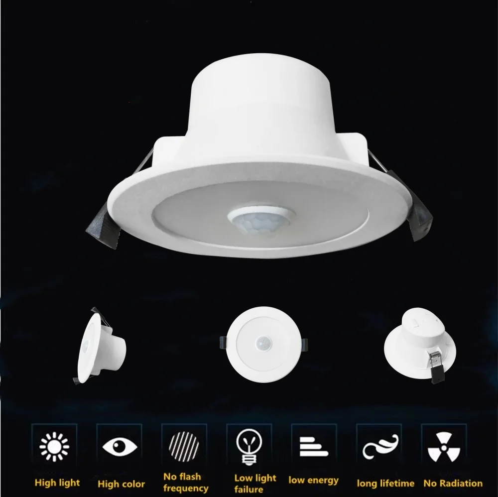 8W 9W PIR Motion sensor down light AC85-265V Recessed Ceiling Lighting Hallway Living Room Kitchen Decorative Lighting ip44 LAMP