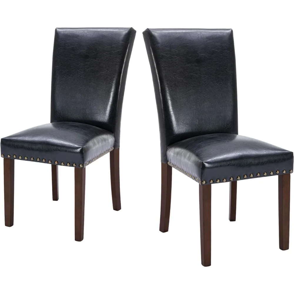 Upholstered Parsons Dining Chairs Set of 2, PU Leather Dining Room Kitchen Side Chair with Nailhead Trim and Wood Legs