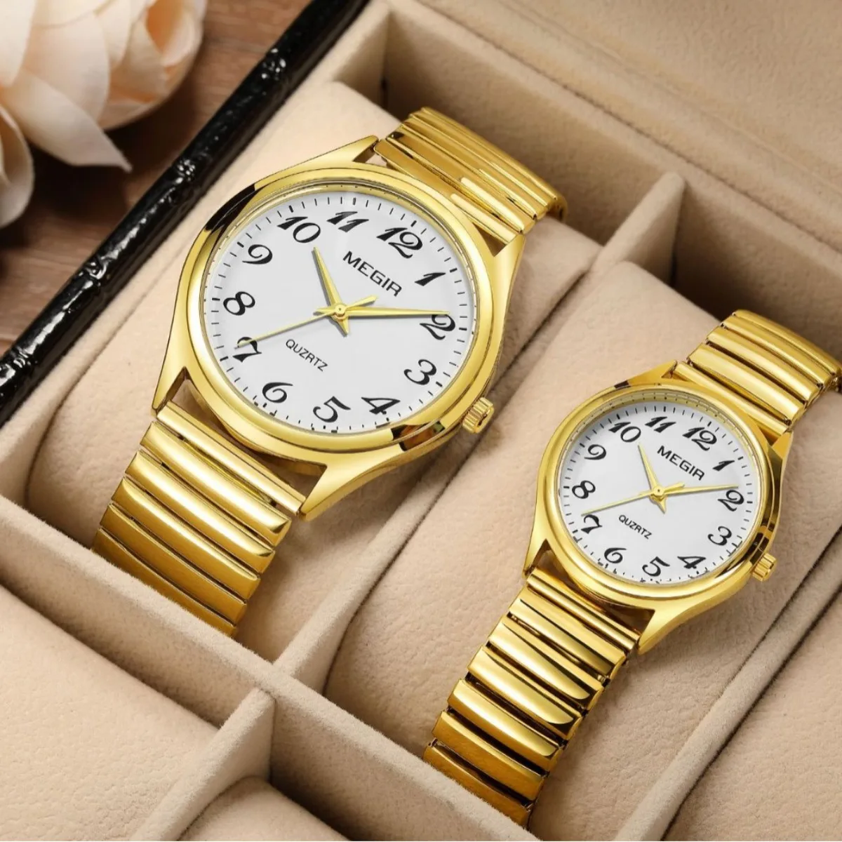 MEGIR Luxury Couple Watch Men Women High Quality Quartz Watches Stainless Steel Waterproof Wristwatches Valentine Day Gift 1088