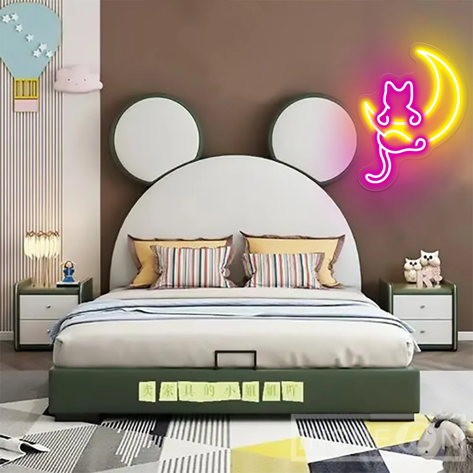 Cat & Moon Neon Sign Personalized Neon Lamp for Room Wall Decor LED Night Light Home Decor Lights Gift for Girls Boys Neon Light
