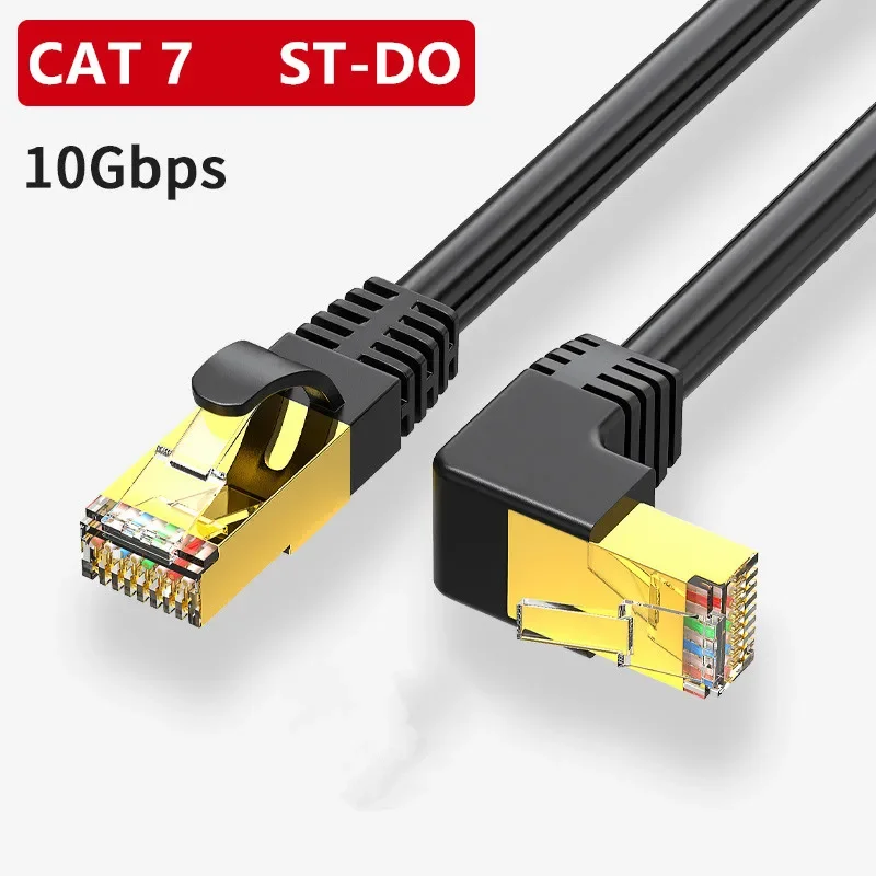 Cat7 kabel Ethernet przewód Lan SFTP RJ45 kabel sieciowy kąt 90 stopni dla kompatybilnego Patch Cord do komputera Router Laptop