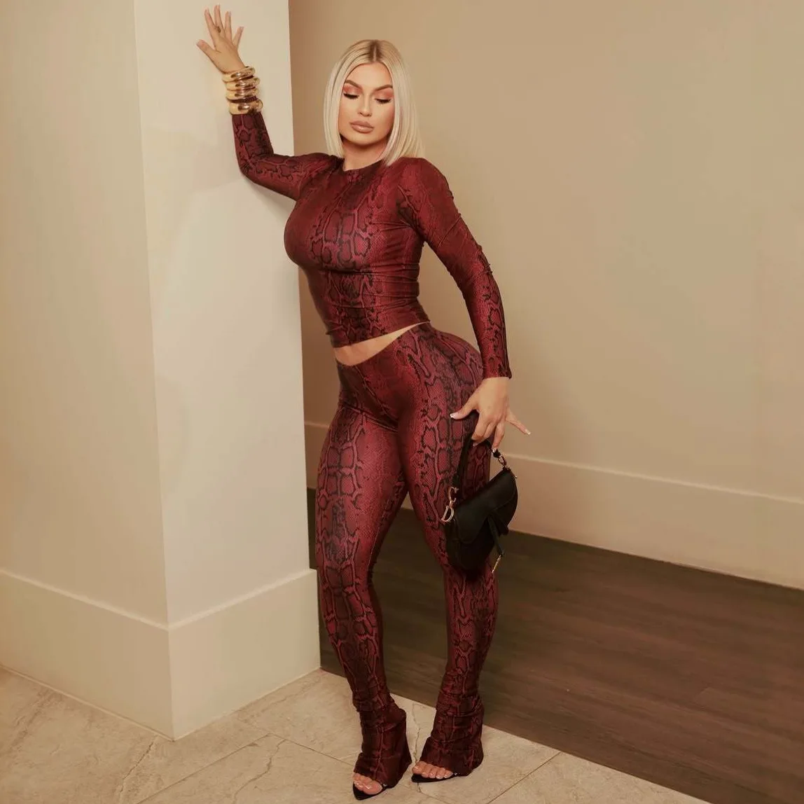 Snake Print Long Sleeve Tracksuit Set Slim Fit Sexy Sportswear for Women Gym Streetwear Jogger Suit Matching Two Piece Outfit