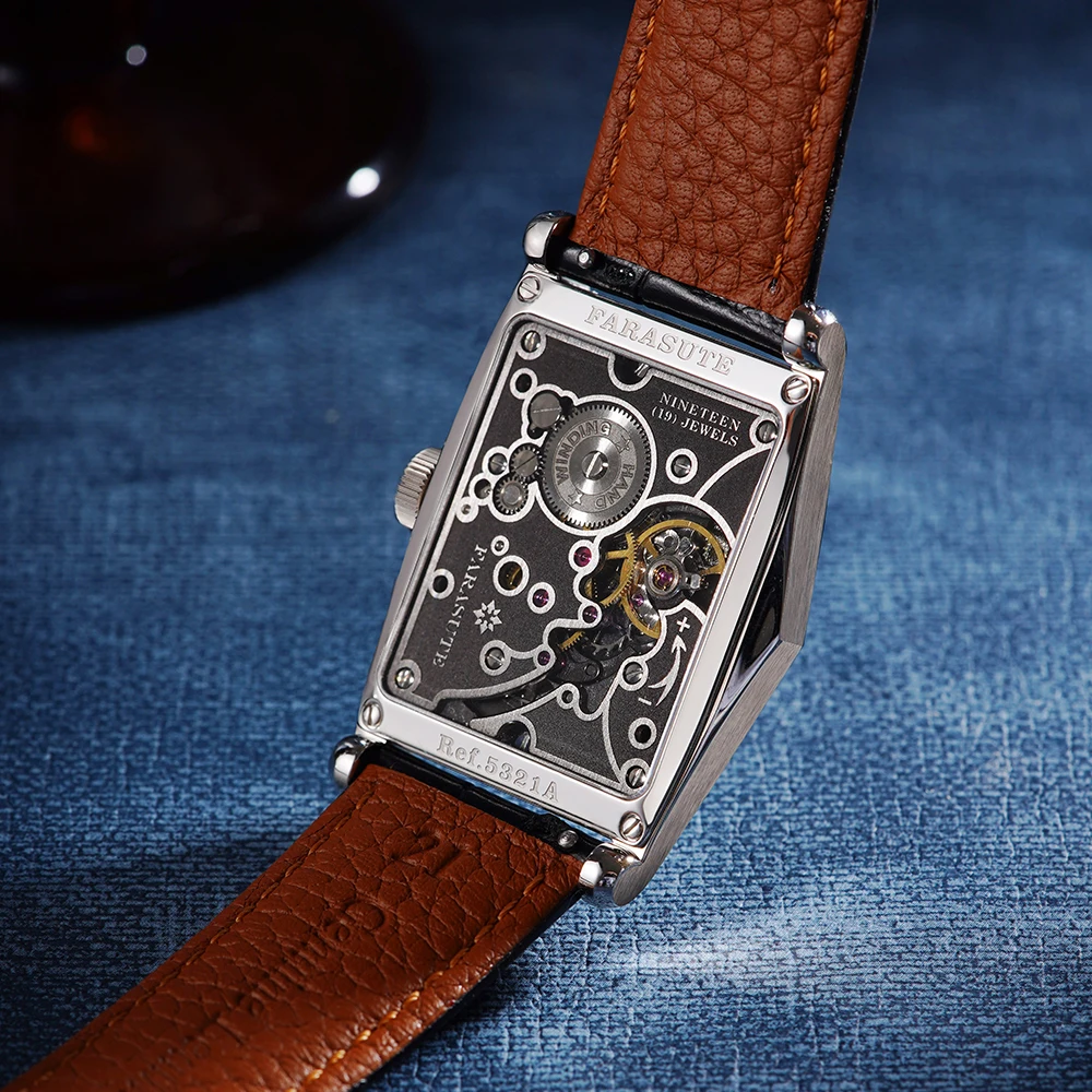 FARASUTE Luxury Sapphire Glass Square Manual Mechanical Wristwatch For Male Vintage Small Second Waterproof Machinery Men Watch