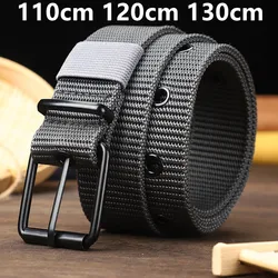 110/120/130cm Black Canvas Belt For Men Women Pin Buckle Leather Belt Women's Trendy Belt With Jeans Belt Outdoor Sports Belt