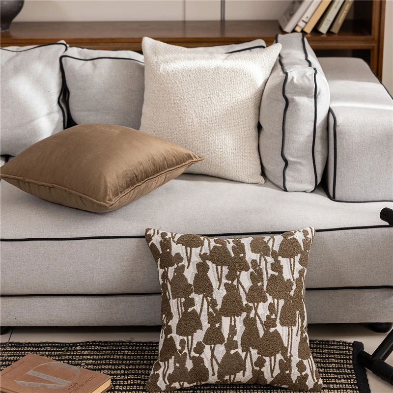 45X45CM Brown Throw Pillow Cover Simple Versatile Stamping Waist Cushion Cover Decor Home Decorative Pillowcase