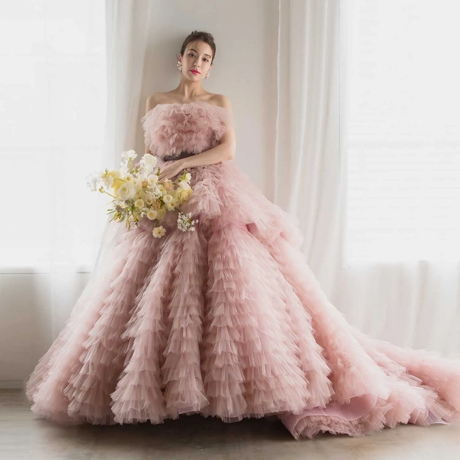 Elegância camadas tule vestido de casamento 2026 vestido de chá de noiva vestidos de novia rosa em camadas tule noiva foto tiro vestido custo
