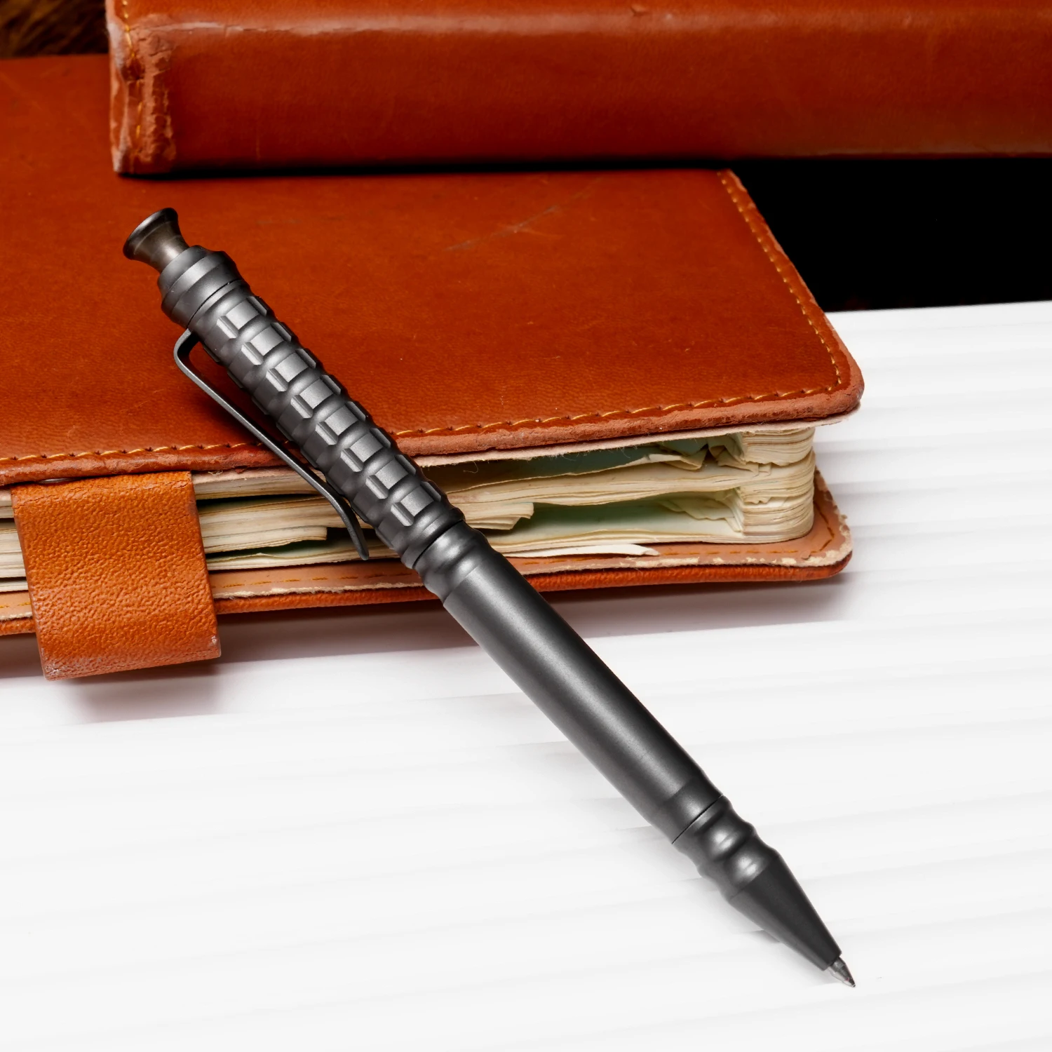 TGZUO pióro taktyczne ze stopu tytanu długopis biurowy/uroczysty długopis EDC metalowy długopis z czarnym opakowaniem prezent dla dorosłych