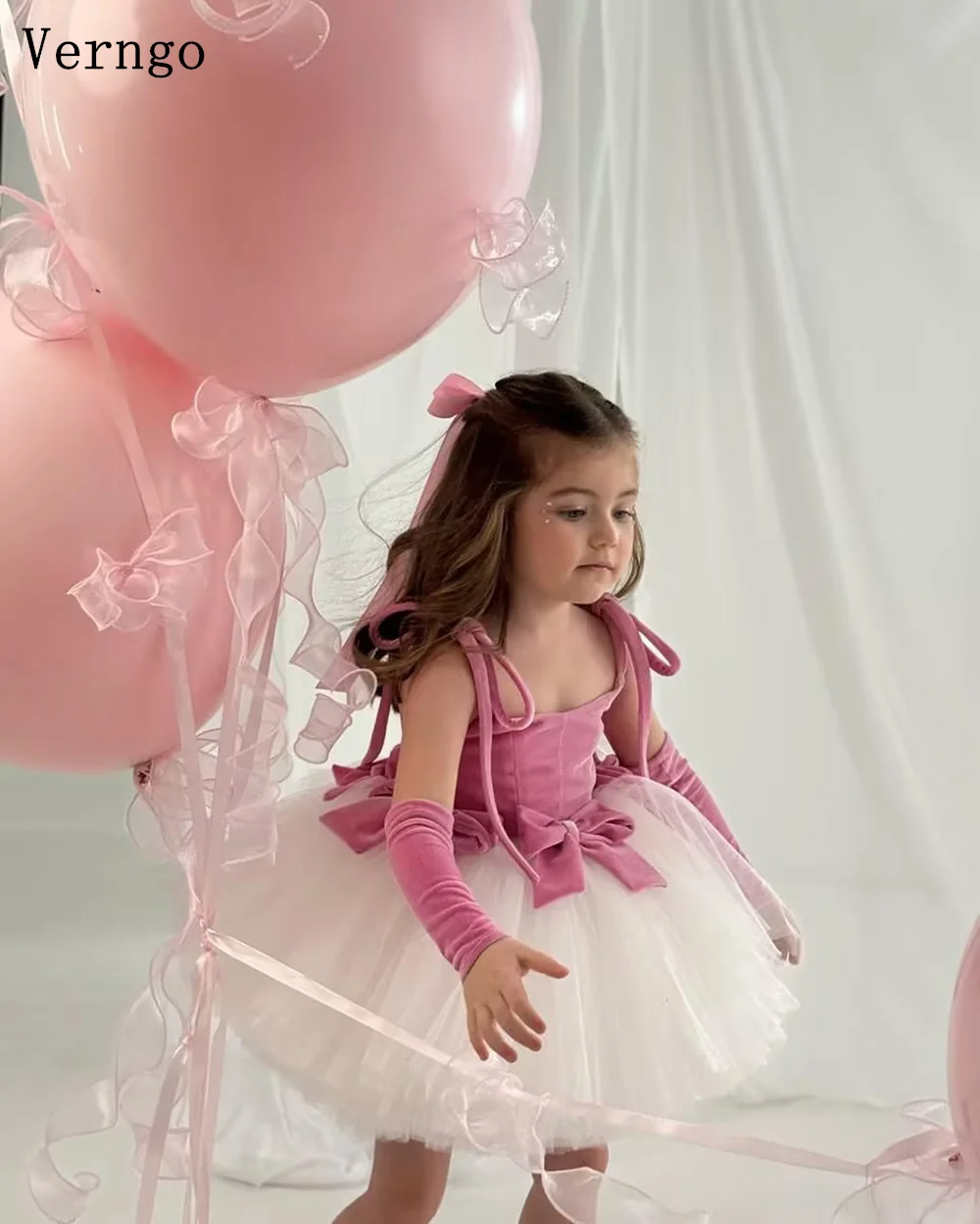 Verngo Pink Velvet Birthday Party Dresses Spaghetti Straps A Line Ball Girl Flowers Dress Ball Gowns Customized