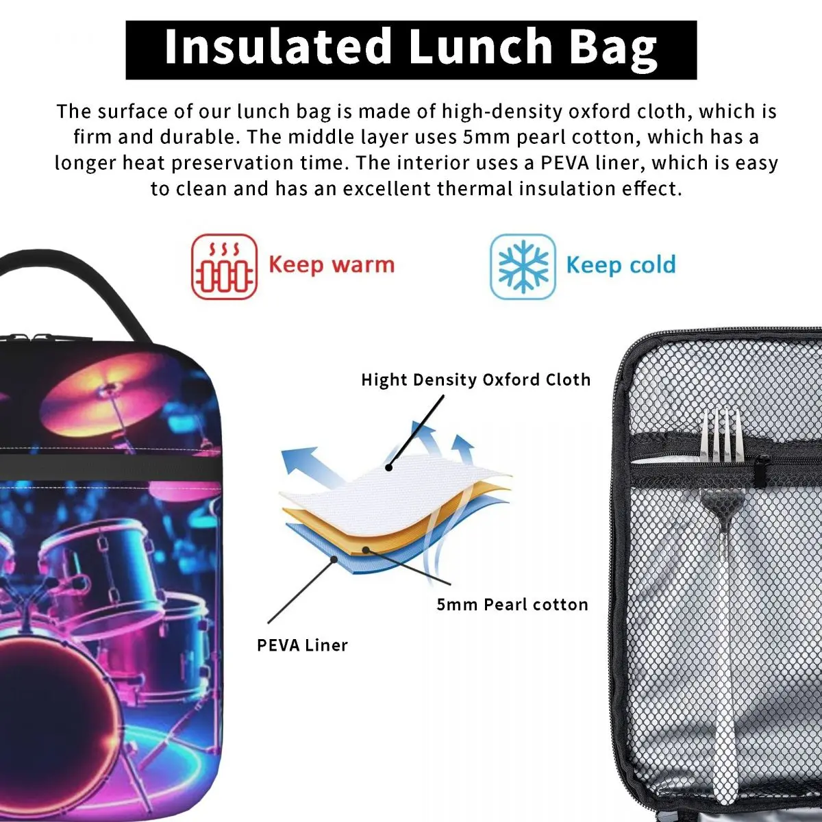 Shelf Drum Electronic Drum Insulated Lunch Bag for Women Kids Portable Food Boxes Thermal Lunch Box Tote