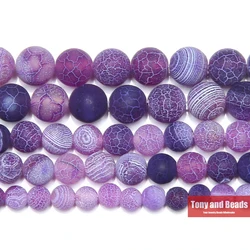 Natural Stone Frost Crab Purple Agate Round Loose Beads  6 8 10 12MM Pick Size For Jewelry Making