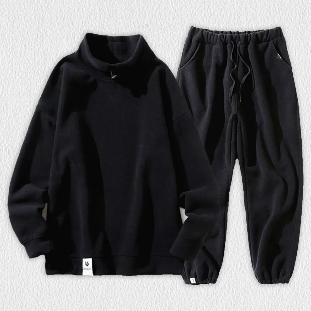 

Men Joggers Set Solid Color Workouts Tracksuit Half High Collar Sweatshirt Drawstring Pockets Elastic Waist Pants Sweatsuit Set