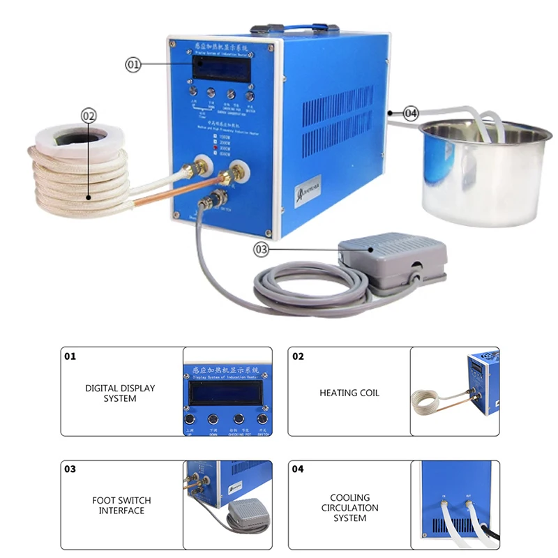 2 3KW Metal Heating Machine High Frequency Induction Heater 220V Quenching Annealing Silver Gold Smelting Furnace