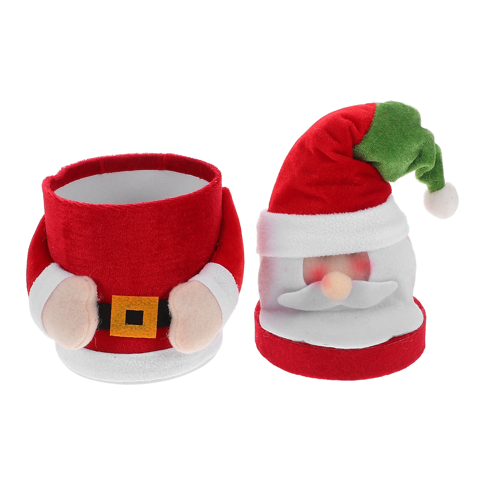 

1pcs Christmas Candy Bowl Santa Claus Cane Jar Holder Lid Decorative Jars Velour Sugar Can Small Dish Storage Containers Gift