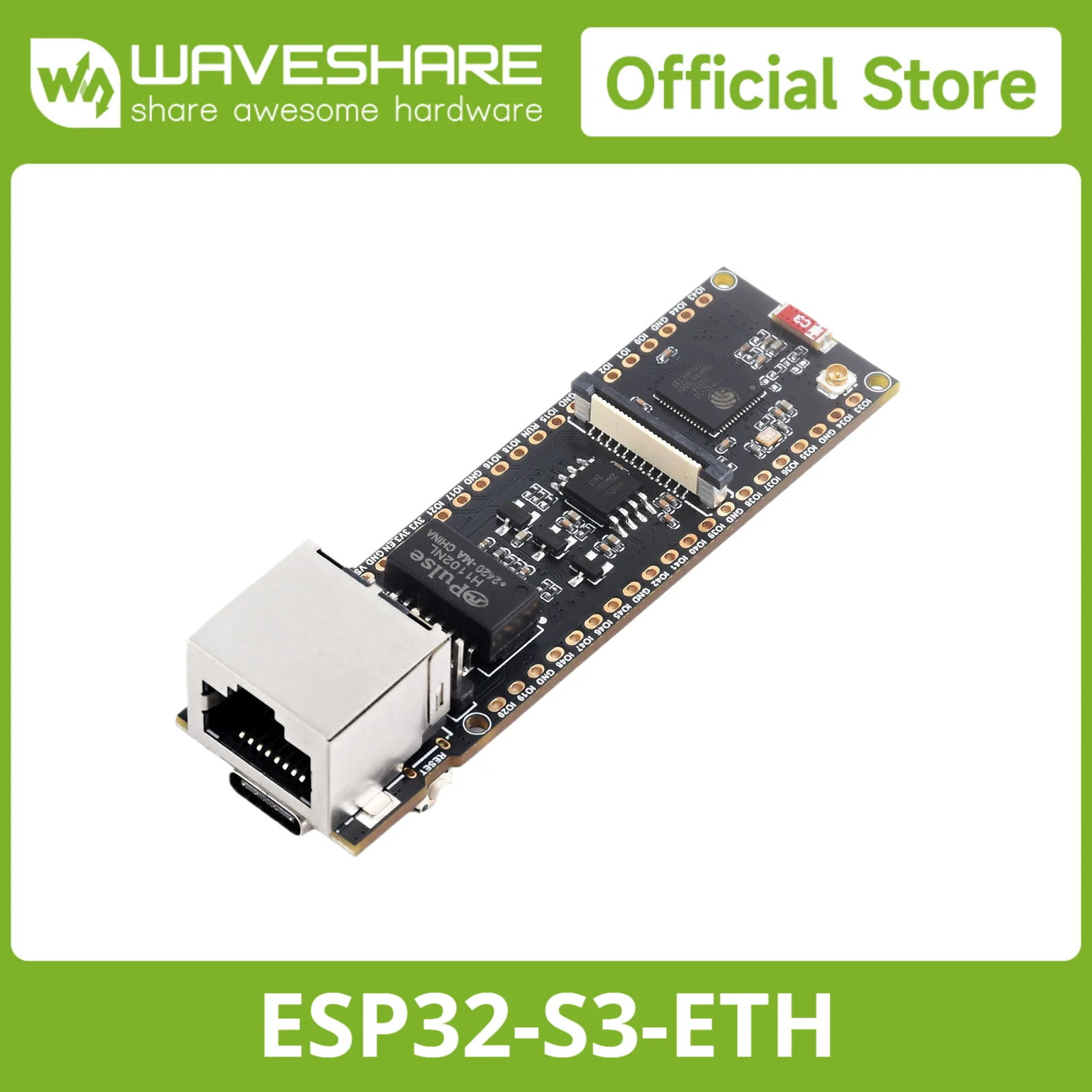 

Waveshare ESP32-S3 ETH Development Board, 10/100Mbps RJ45 Ethernet port, Wi-Fi & Bluetooth Support, 240MHz Dual Core Processor