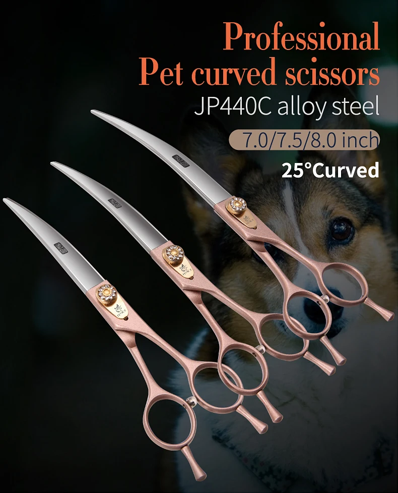 Fenice JP440C Hundeschere aus Stahl, 7/7,5/8 Zoll, Hundesalon-Schere, gebogene Haarschneideschere für Hunde, professioneller Groomer – Detail 1