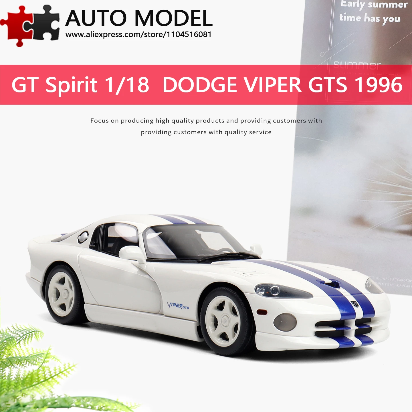 

1996 Dodge Viper Gts Viper Simulation Resin Car Model Limited Edition Collectible with Base Display Gt Spirit 1:18 Diecast Scale Static Model Adult Toy Boy's Gift