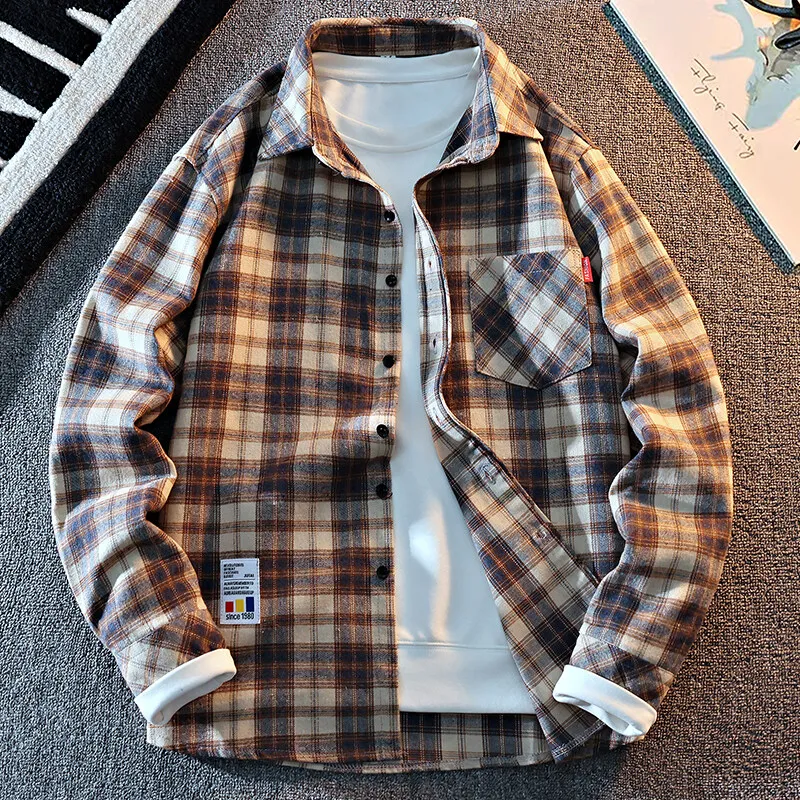 2026 New Arrival Mens Plaid Shirt Long Sleeve Casual Shirts Button Down Regular Fit Work Shirts Men Shirt