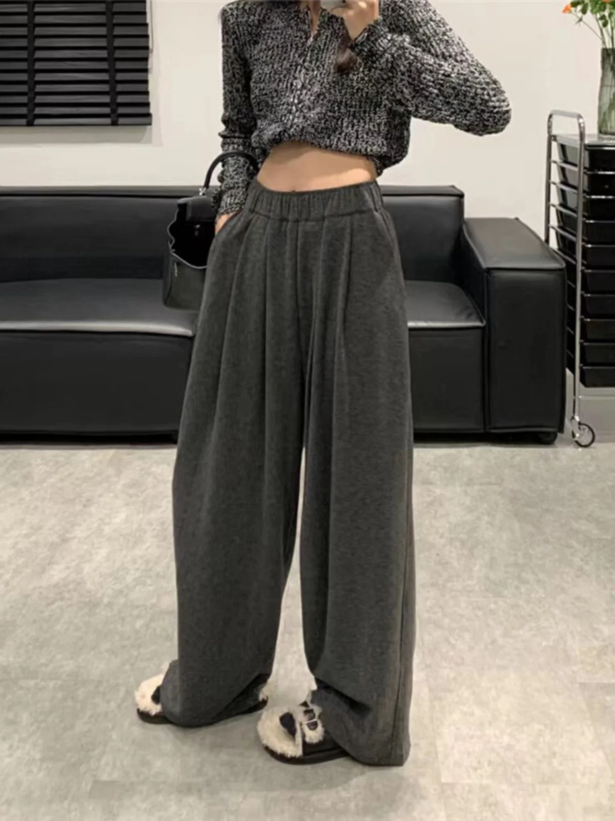 2023 Winter Solid Glutinous Rice Velvet Yamamoto Pants Casual Pants Pants Women Fashion Slimming Versatile European Goods Loo...