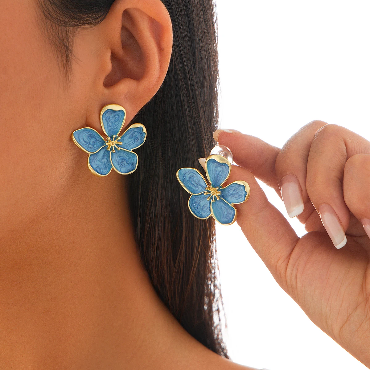 Ingemark Romantic Kpop Oil Drip Colorful Petal Flower Stud Earrings for Women Wed Boho Piercing Earrings Aesthetic Y2K Jewelry