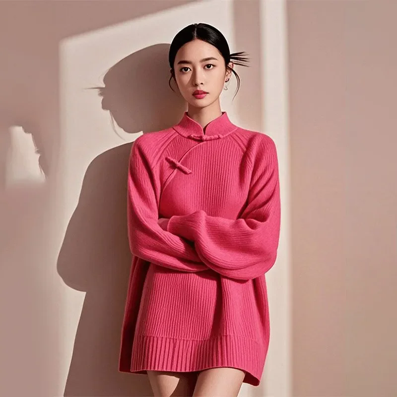 

Chinese Retro Pullover Knitted Sweater Women's Outside Wear High-End Sense Loose Inner Base Shirt Tops 2025 New Autumn Winter