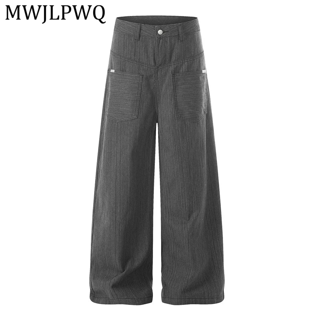 

MWJLPWQ American Retro Loose Wide-Leg Jeans Trendy Men's Wear Vibe Dark Stripe Texture Versatile Casual Straight-Leg Pants 13623