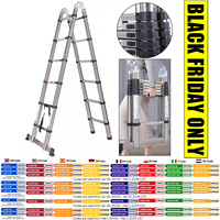 DayPlus 12.5 FT Folding Steel Telescopic Ladder 1.9M+1.9M Multi Purpose A-Frame Heavy Duty Loft Ladder with Stabilizer Home Tool