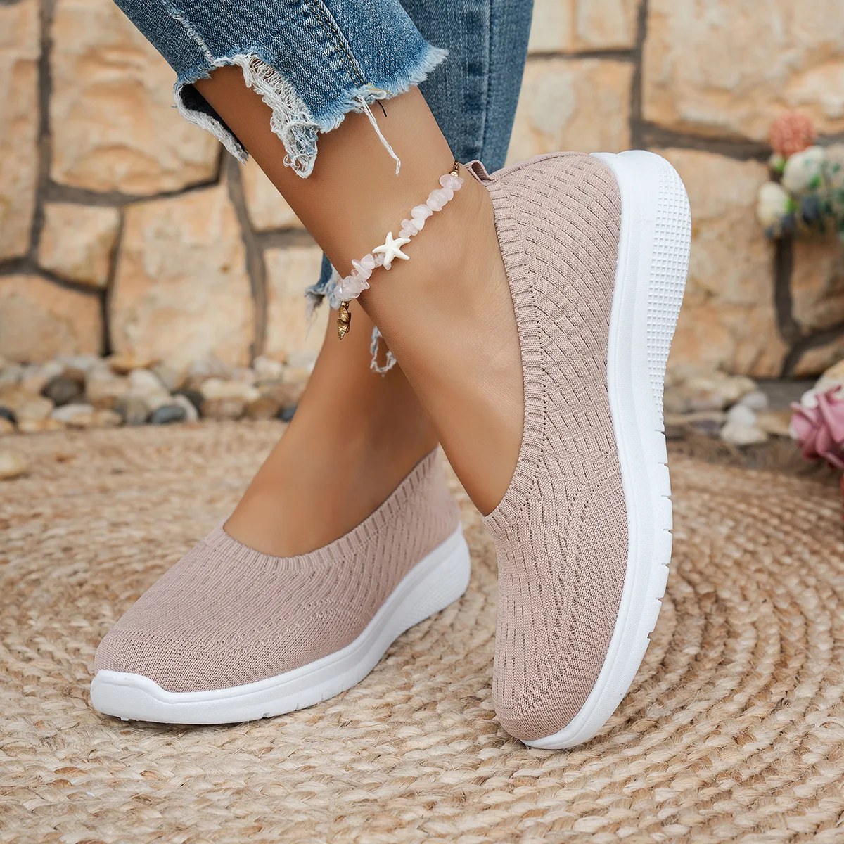 Hohlstrick-Slip-On-Keilsneaker für Damen, atmungsaktiv, rutschfest, weiche Kissensohle, für den täglichen Gebrauch, lässige Mutter-Schuhe – Detail 5