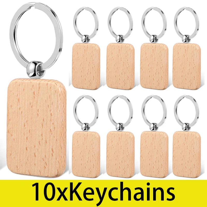 10Pcs Wood Keychain Blank Rectangular Keychains