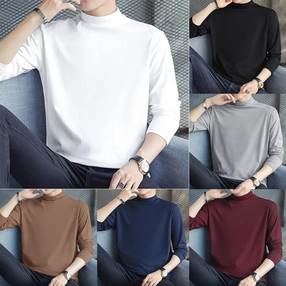 Männer lässig Elastizität halben Roll kragen pullover Langarm für Pullover Tops Unterhemd Slim Fit T-Shirt