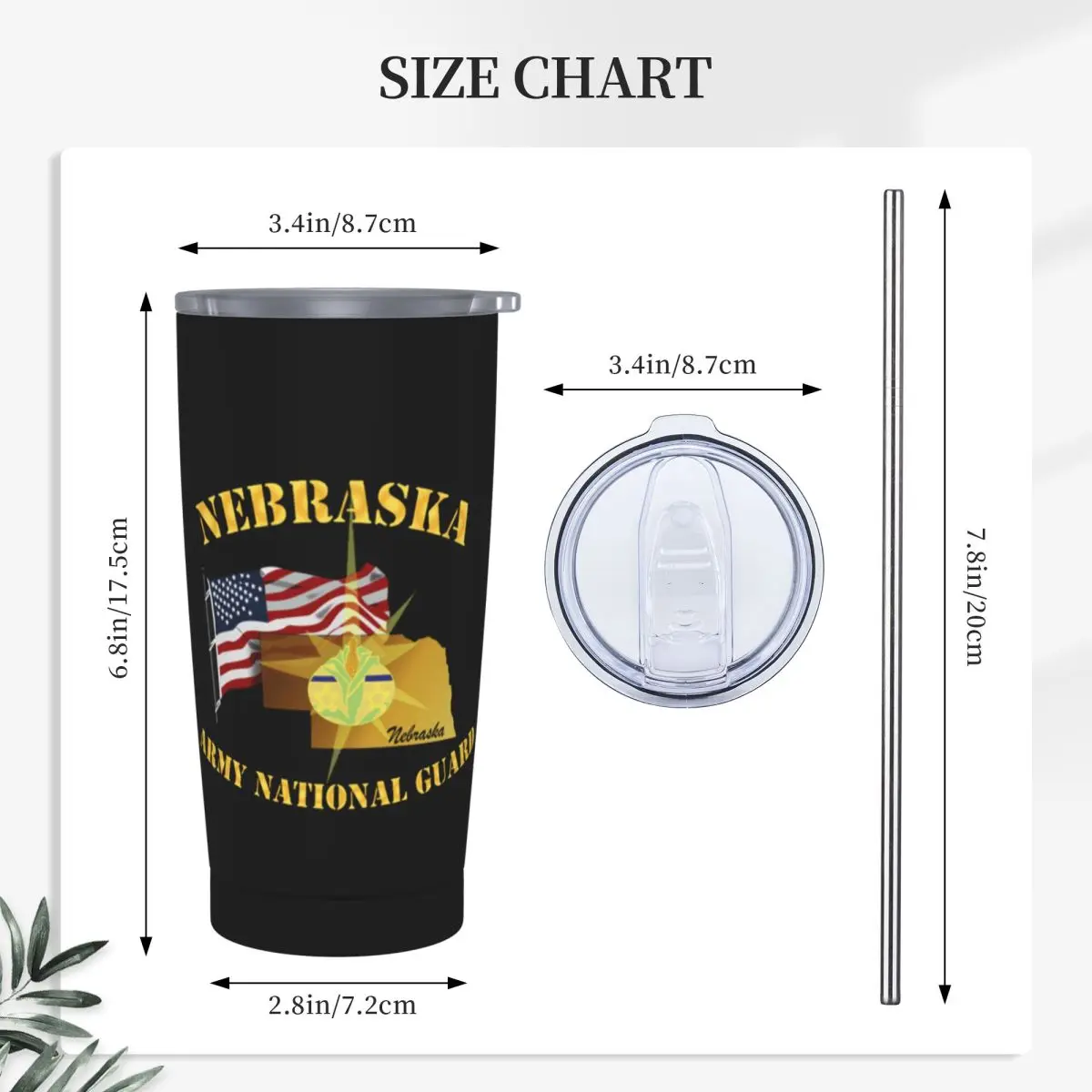 Nebraska Army National Guard Arny W Flag Stainless Steel Tumbler Vacuum Insulated Mug Thermal Cold Cup Straws With Lid 20oz