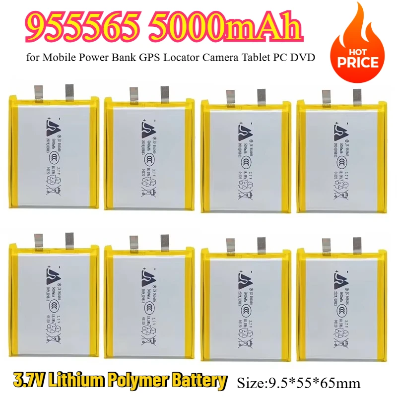 3,7 V 5000 mAh 955565   Lipo-Akku, wiederaufladbare Lithium-Polymer-Akkus für mobile Powerbank, GPS-Locator, Kamera, Tablet, PC, DVD