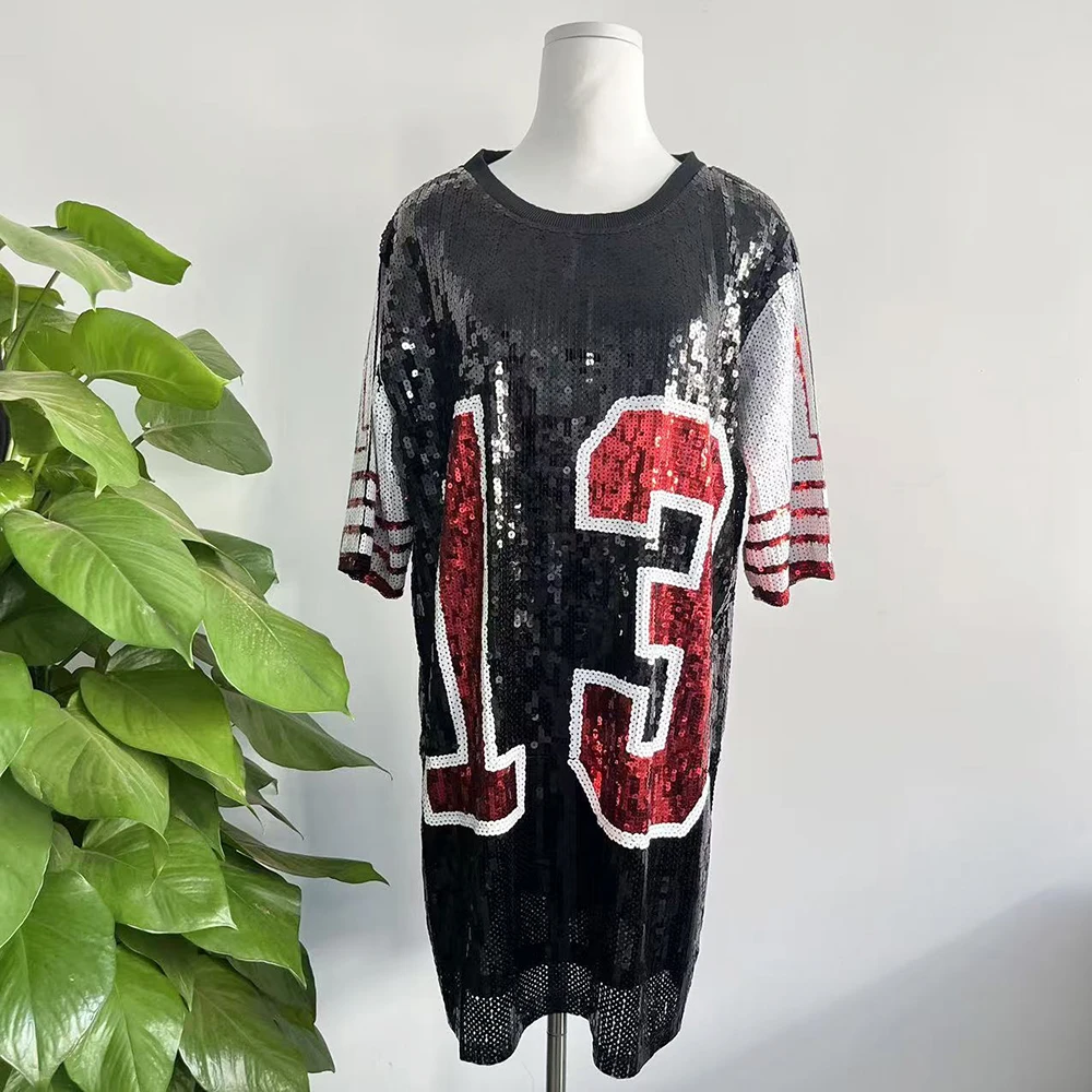 Greek Fashion Red Black White Number 13 Sequin shining hip hop Sorority Sequin shirts coat