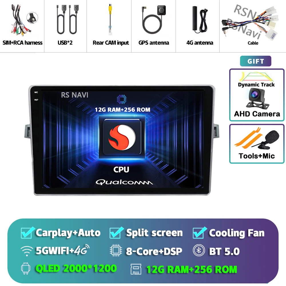 Android 15 Autoradio Navigatie Multimedia Speler Voor Toyota Verso 2010 2011 2012 2013 2014 2015 2016 Carplay Auto Stereo video - afbeelding 1
