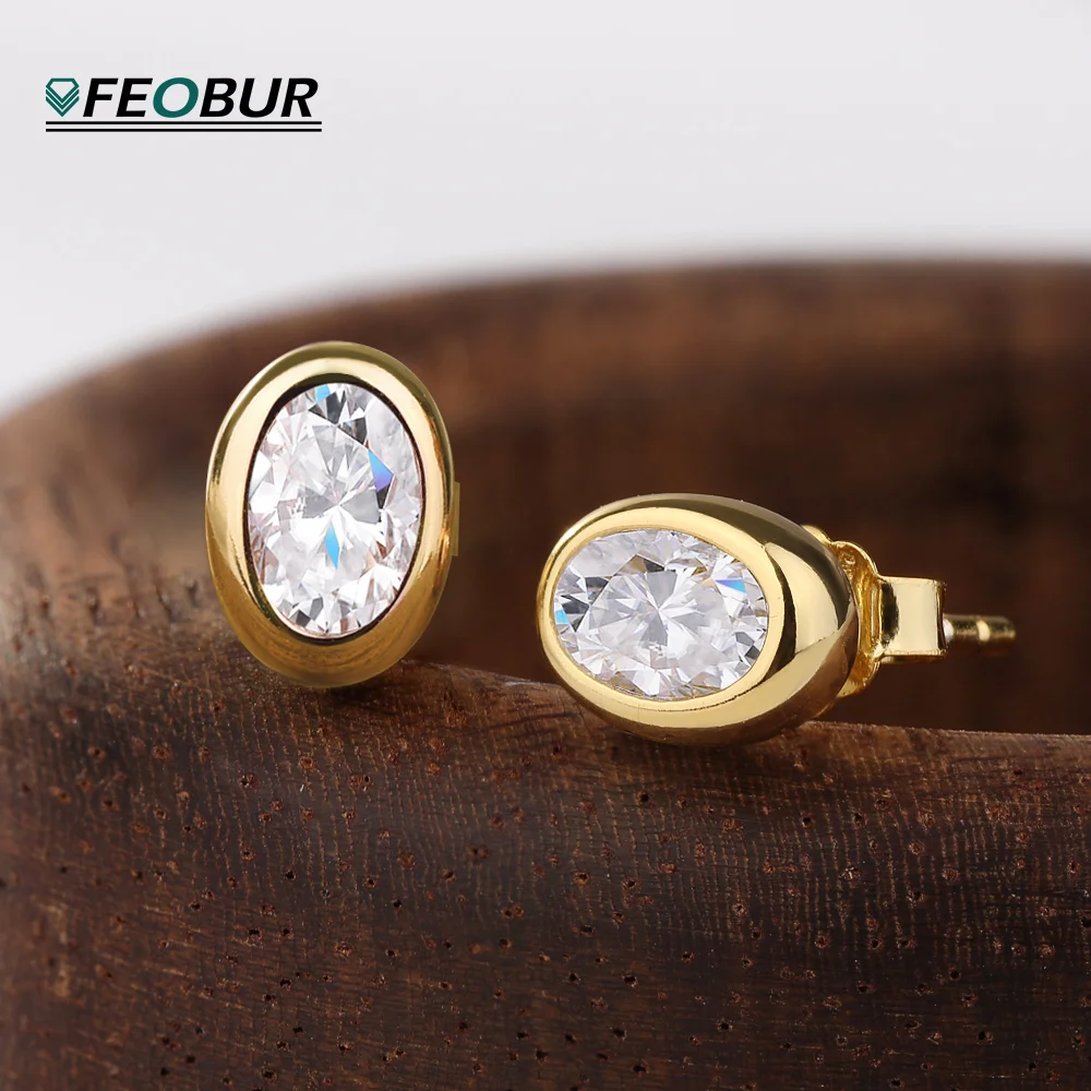 

0.5CT Bezel Set Oval Moissanite Earrings Solid 925 Silver for Women 18k Gold Plated Lab Grown Diamond Ear Stud Certified Jewelry