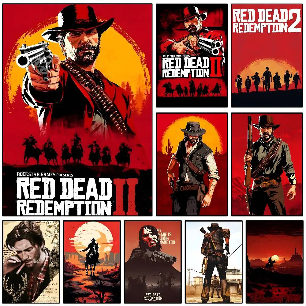 ملصق Red Dead Redemption 2 عالي الدقة جدار لاصق مقاوم للماء لغرفة المعيشة المنزلية وغرفة النوم والديكور الجمالي