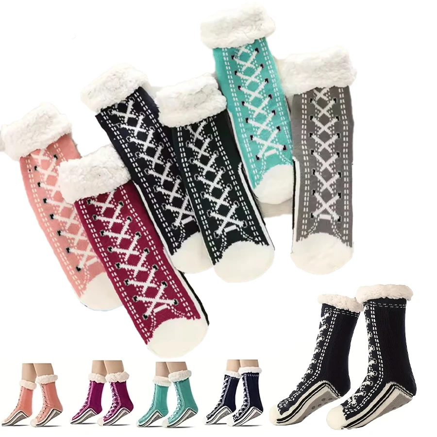 

Warm Indoor Sleep Socks Non-Slip Cozy Fleece House Thickened Fleece Women's Casual Warm Indoor Sleep Socks