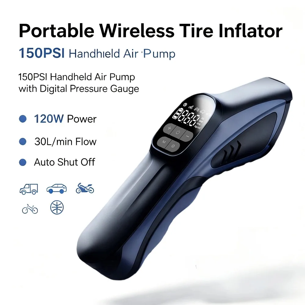 Car Electric Air Pump Portable Wireless Charge Car Pump Tire Inflator Air Compressor Suitable for Car Motorcycle Bike