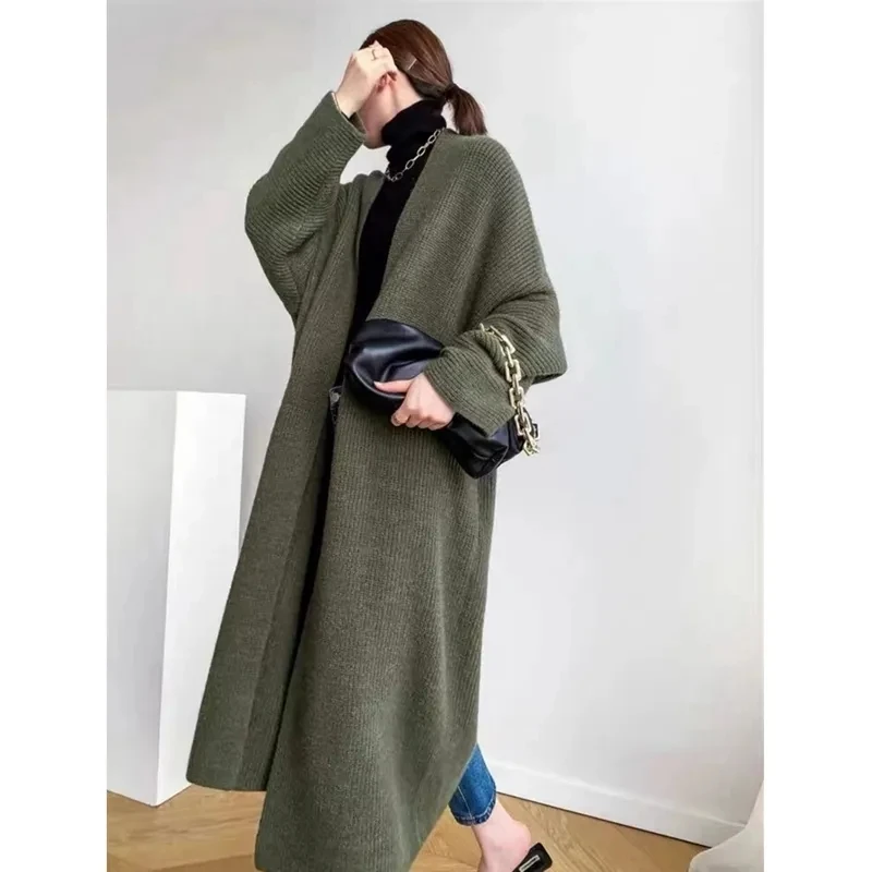 Autumn Winter Lazy High-end Temperament Long Sweater Jacket Women\'s Loose Knitted Cardigan Versatile Over The Knee Thick Coat