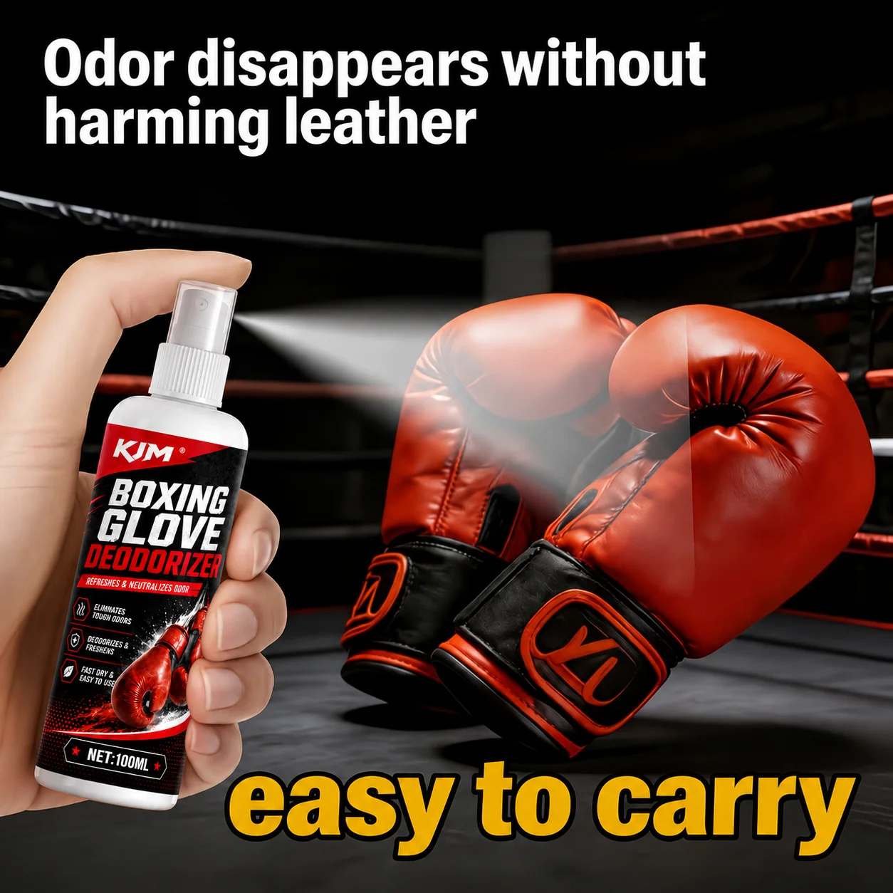 KJM 100ML Gentle Non-Irritating Leather Gear Deodorant Spray Sweat Odor Neutralizer for Car Interior Motorcycle Boxing Work