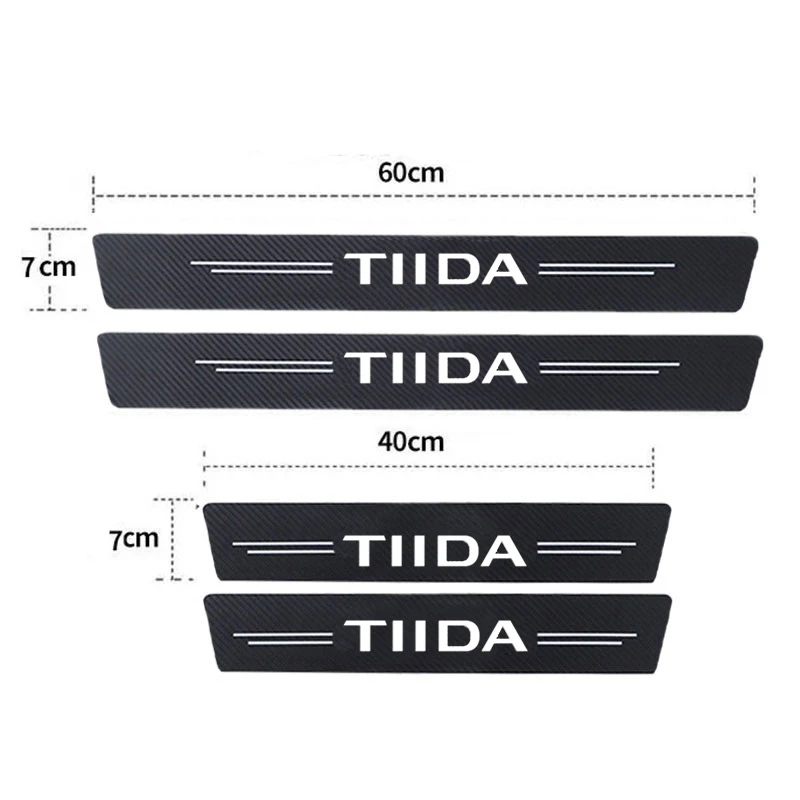 Luminous Carbon Fiber Car Threshold Strip for Nissan Tiida Logo Doorsill Anti kick Stickers Scuff Plate Protect Film Accessories