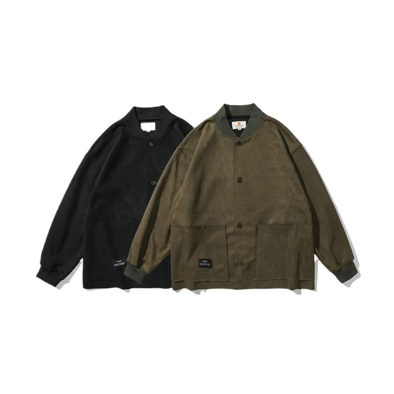 الرجال ربيع الخريف اليابانية خمر ثنيات الشامواه الجلود فضفاضة تناسب الكتف الكرة سترة العصرية ملابس خارجية الرجال الملابس