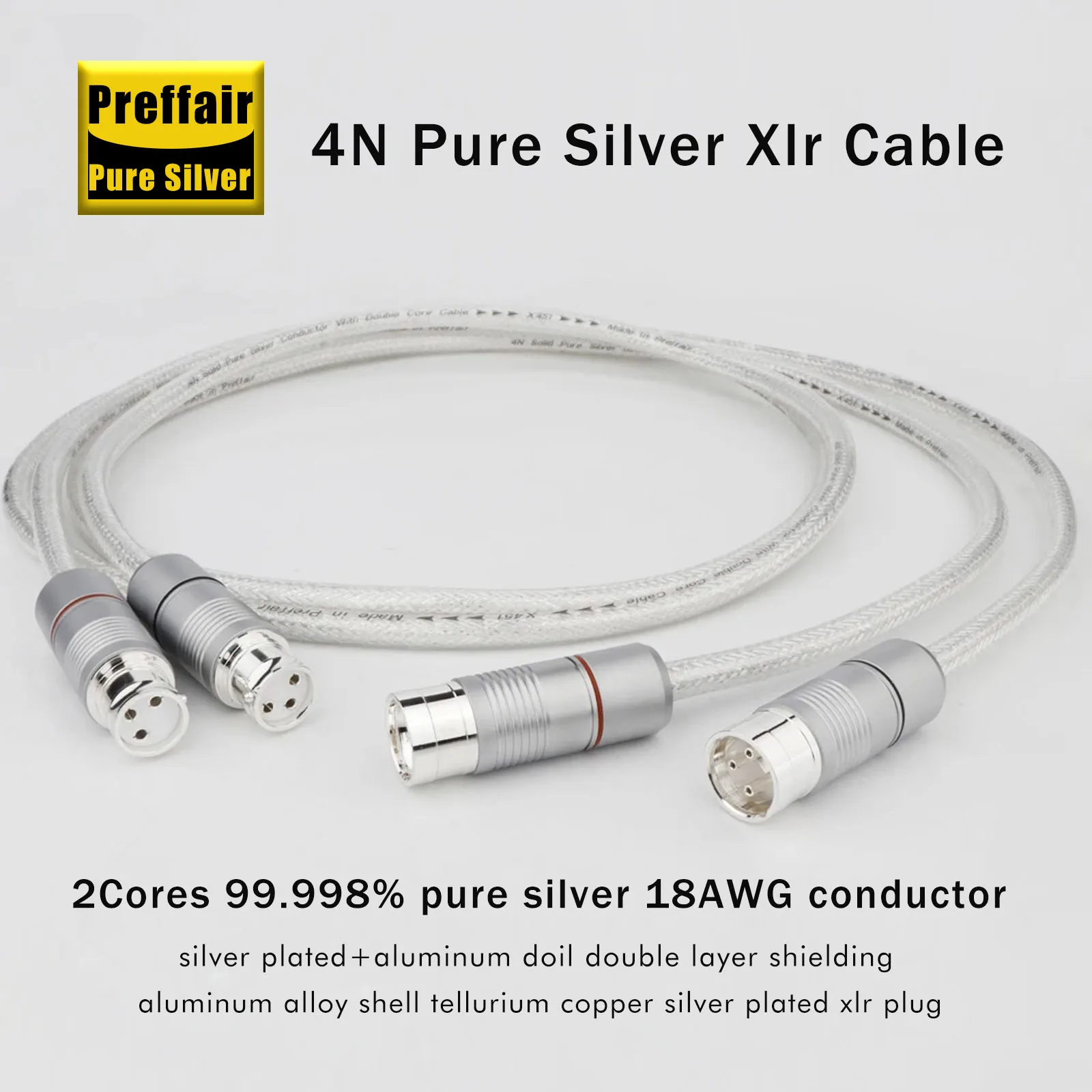 زوج كابل xlr hifi فضي نقي xlr كابل الصوت الصلبة pss الأساسية مزدوجة التدريع الحبل المتوازن xlr ذكر إلى أنثى التوصيل ل DAC #3