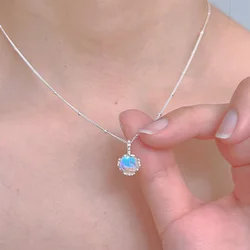 925 Sterling Silver Necklace Moon Stone Floral Pendant Flower Elegant for Women Girl Jewelry Gift Dropshipping Wholesale