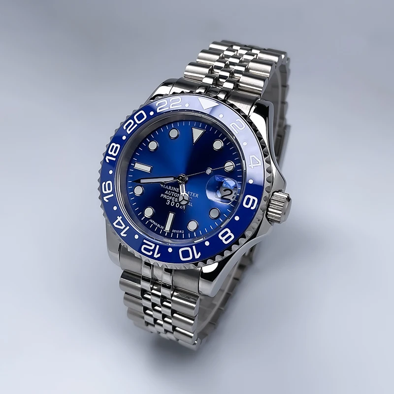

YM Design 40mm Men Automatic Watch NH35 Movement, Double Rotating Bezel, Luminous Dial, Sapphire Lens, Jubilee Strap Luxurywatch