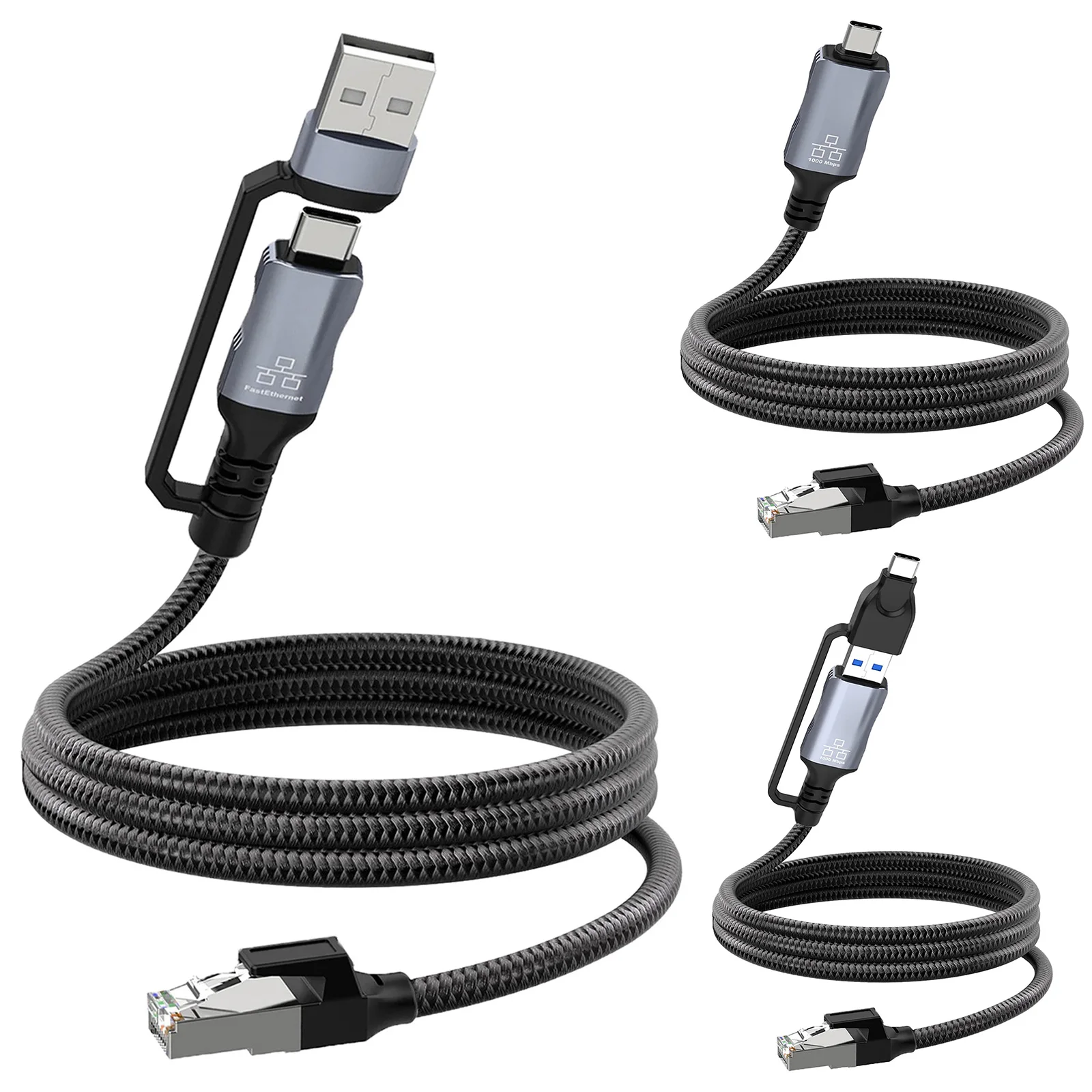 1.8m USB+Type C Ethernet Adapter Cord USB Type-C To RJ45 Networking Cable Compatible for Laptop Desktop PC Switch Windows