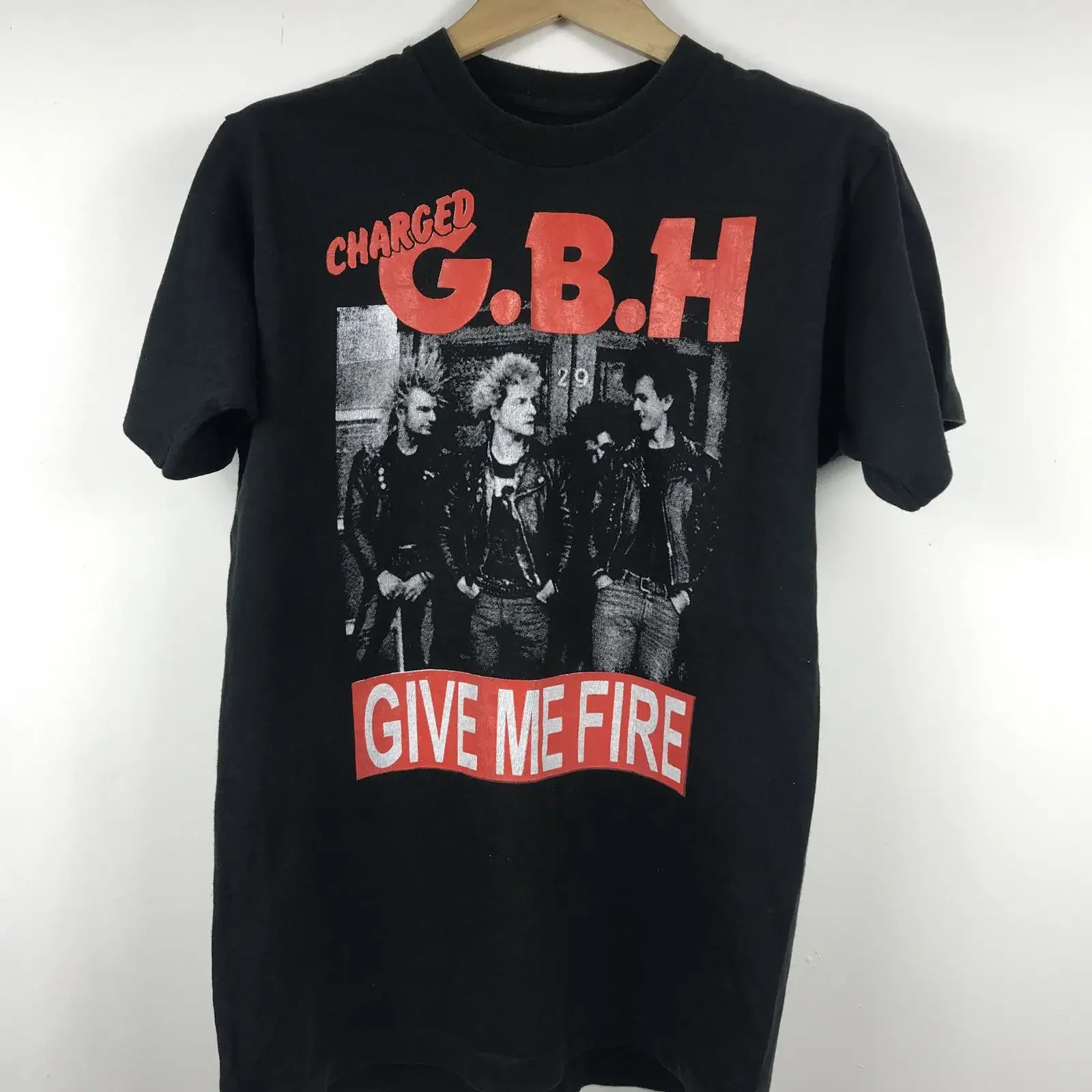 Vintage 80s Charged GBH Give Me Fire T Shirt vintage Washed Top For Everyday Wear Slightly Comfortable Soft Casual graphic