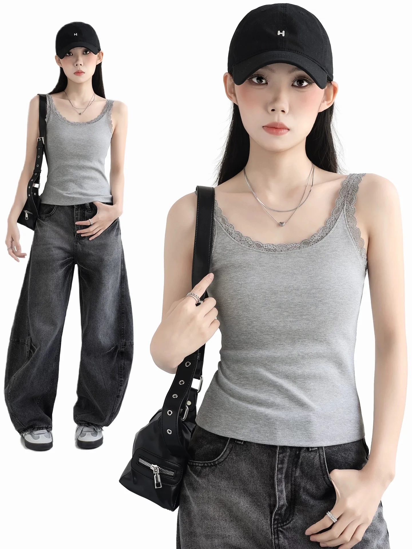 Women's Slim Fit Tank Top Lace Trim Cotton 95% Summer Base Layer Inner Wear Outer Wear Big Size Beauty Back