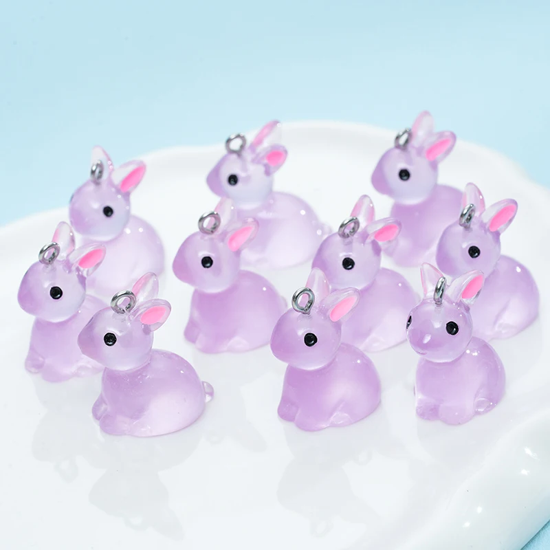 10pcs Cute Rabbit Resin Charms 3D Luminous Animal Pendants for DIY Jewelry Making Accessories Handmade Earring Necklace