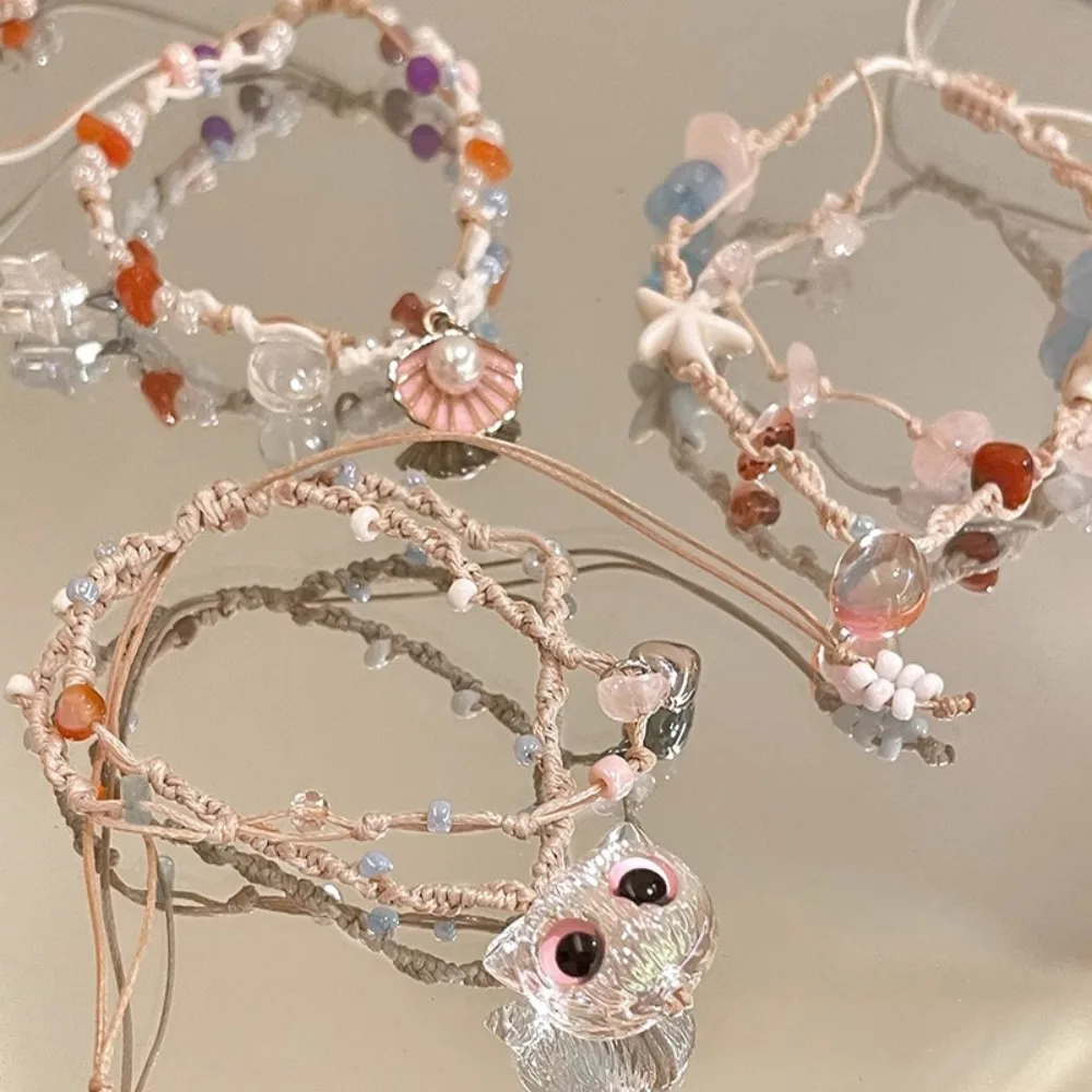 3-piece Cute Kitten Shell Starfish Bead Woven Bracelet for Women's Summer Niche Design, Sweet Temperament Bead Jewelry